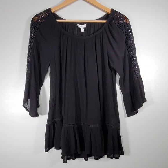Fever Off Shoulder Peasant Top Blouse Black Size Small - Picture 10 of 13